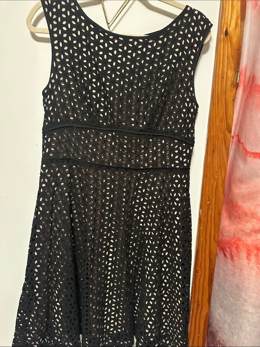 LOFT Black Sleeveless Eyelet Midi Dress